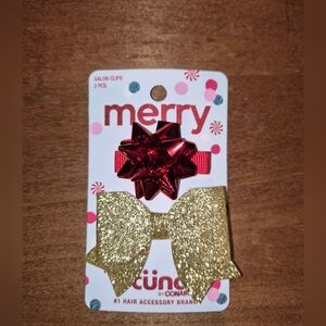 NEW Scunci Pack Of 2 Hair Clips Red and Gold Bow
